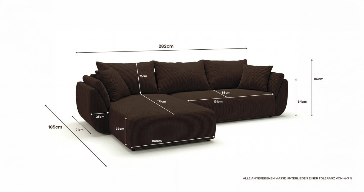 Canapé design Lenoa L avec fonction couchage et pliante en Côtelé