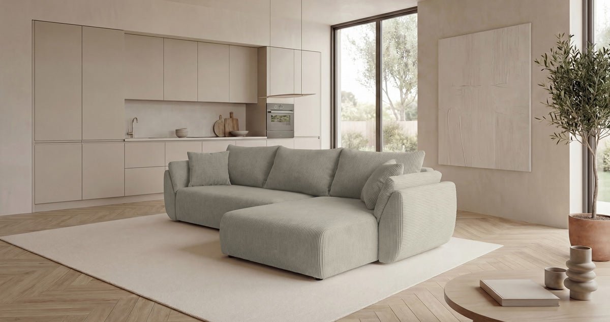 Canapé design Lenoa L avec fonction couchage et pliante en Côtelé