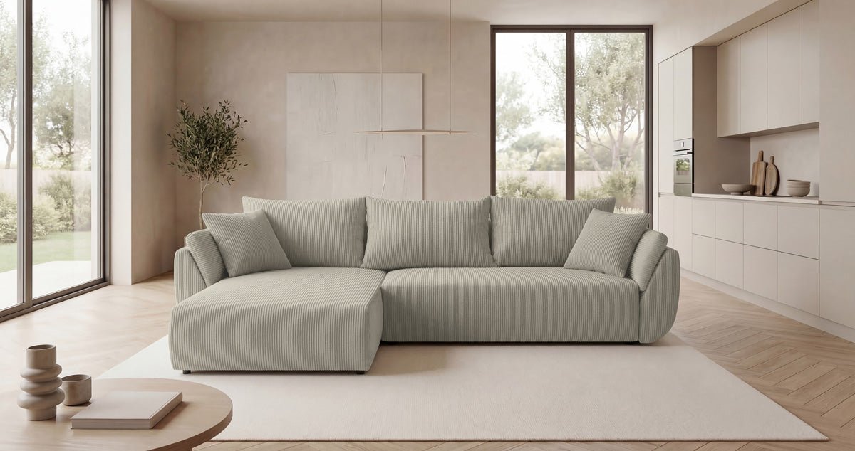 Canapé design Lenoa L avec fonction couchage et pliante en Côtelé