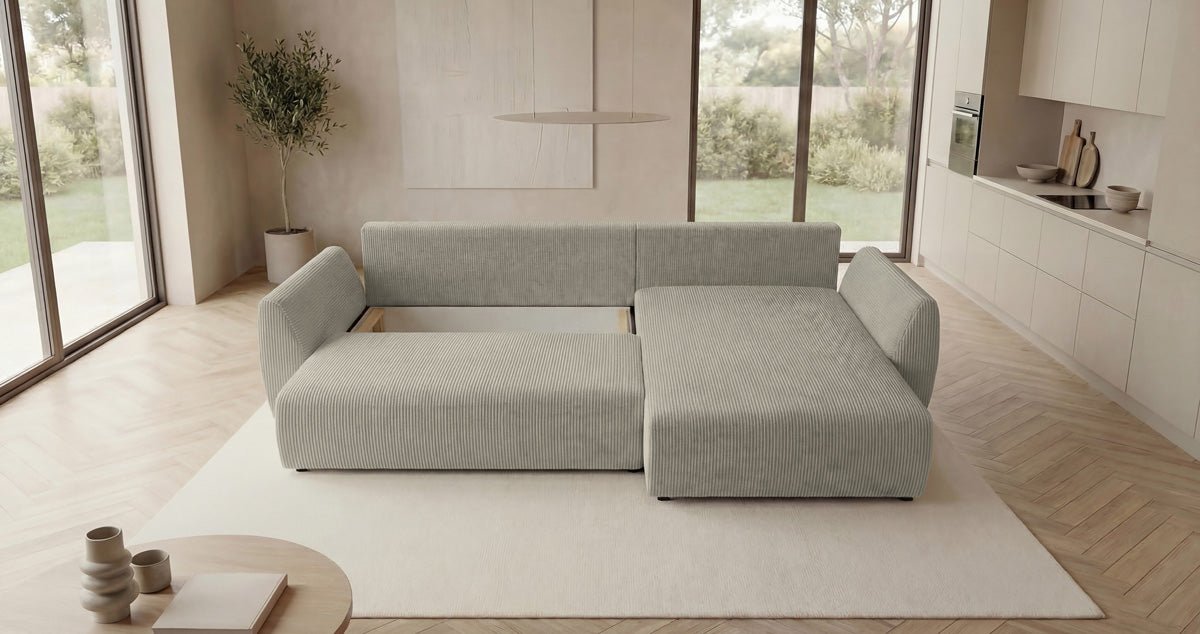 Canapé design Lenoa L avec fonction couchage et pliante en Côtelé