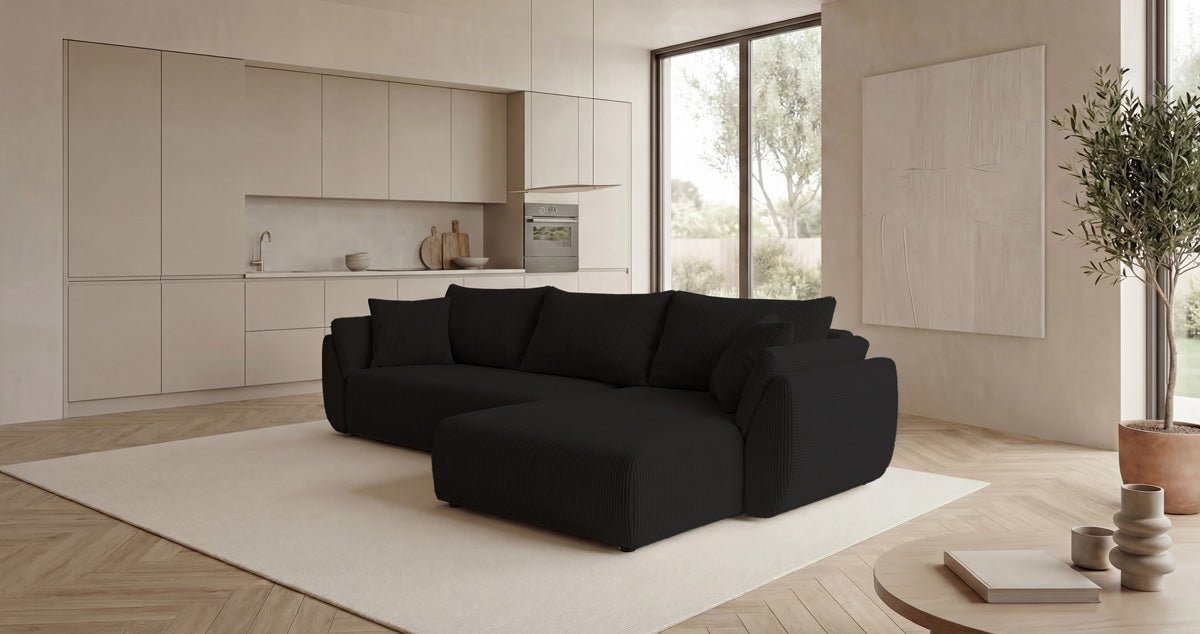 Canapé design Lenoa L avec fonction couchage et pliante en Côtelé
