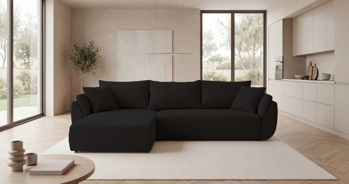Canapé design Lenoa L avec fonction couchage et pliante en Côtelé