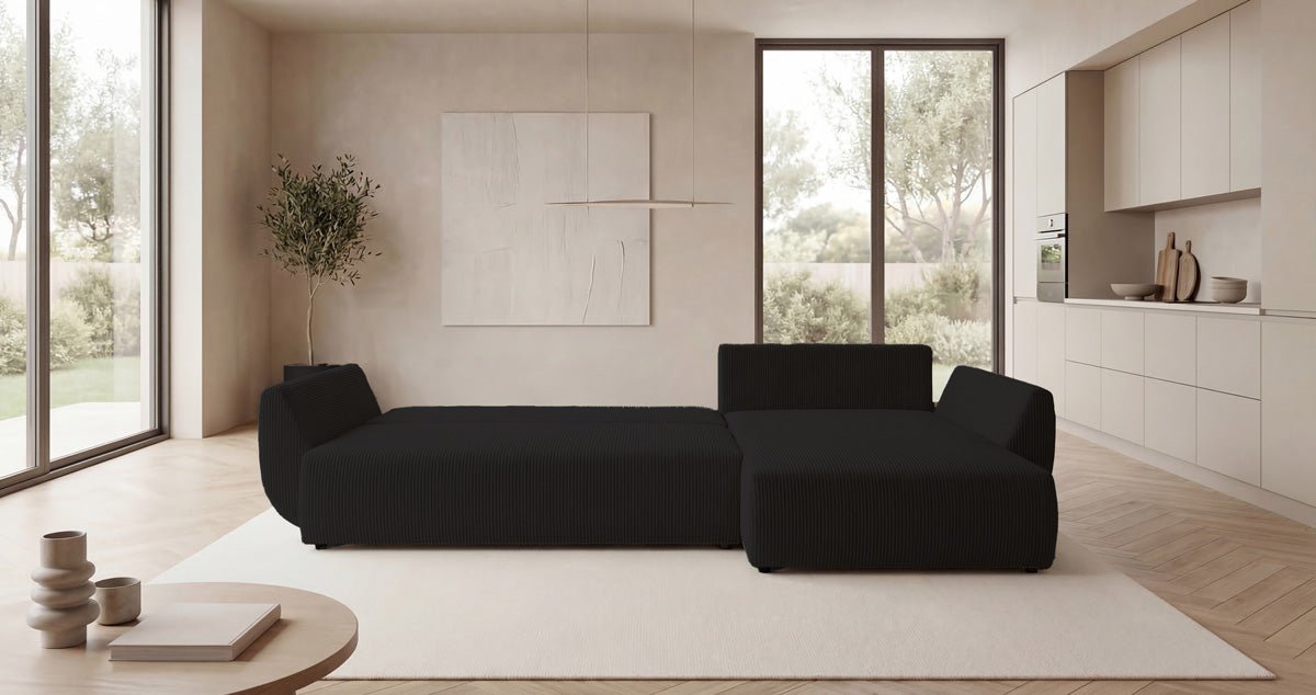 Canapé design Lenoa L avec fonction couchage et pliante en Côtelé