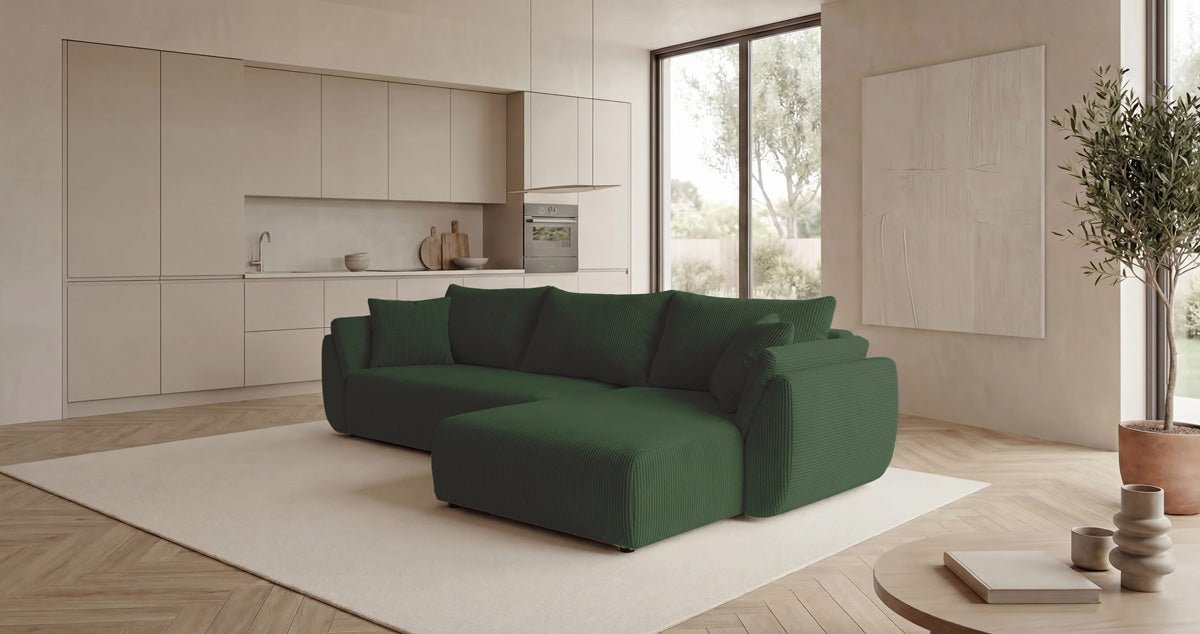 Canapé design Lenoa L avec fonction couchage et pliante en Côtelé