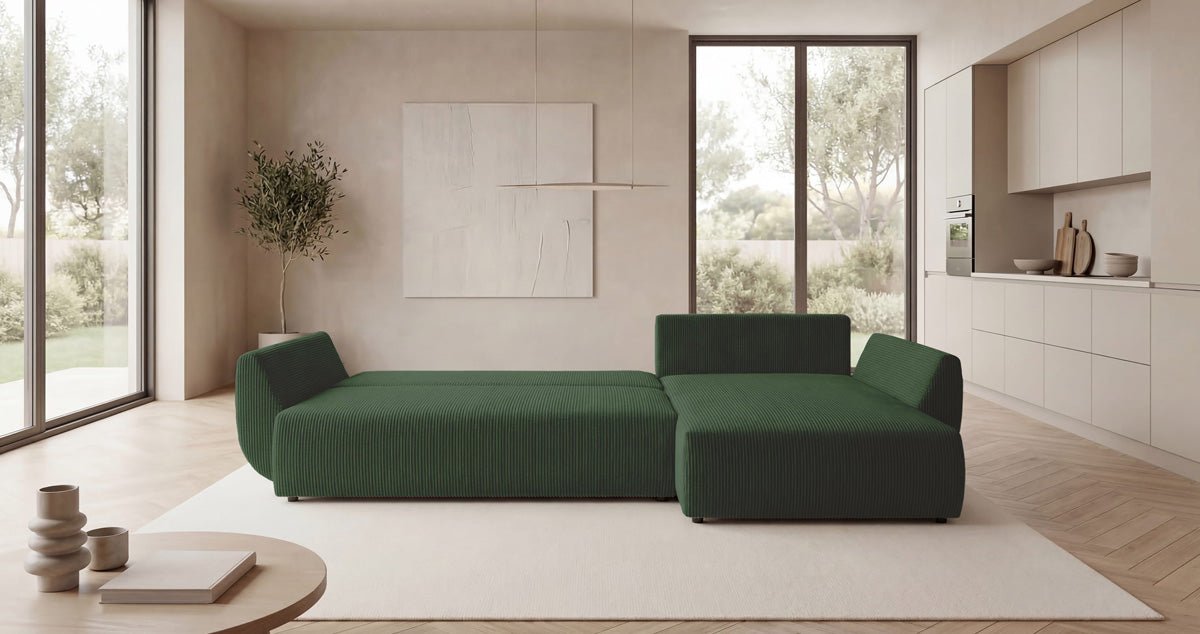 Canapé design Lenoa L avec fonction couchage et pliante en Côtelé