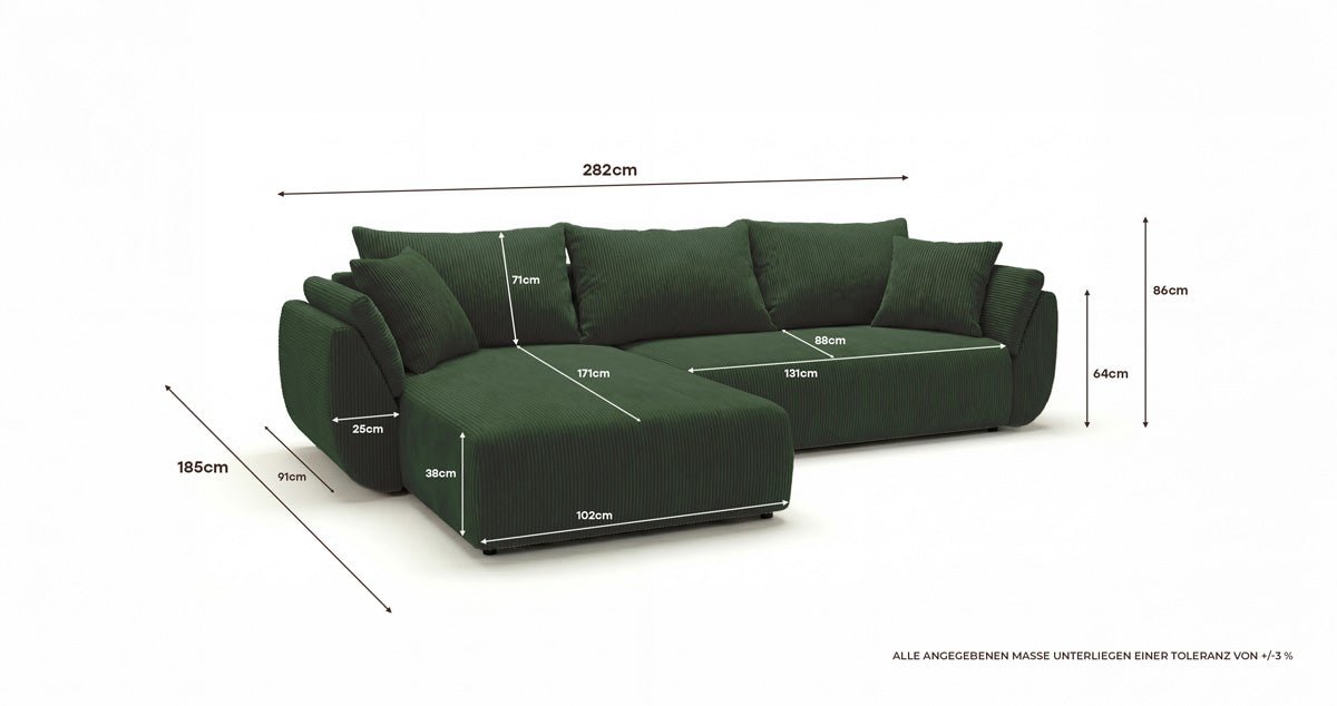 Canapé design Lenoa L avec fonction couchage et pliante en Côtelé