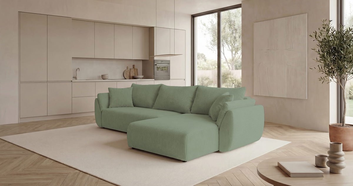 Canapé design Lenoa L avec fonction couchage et pliante en Côtelé