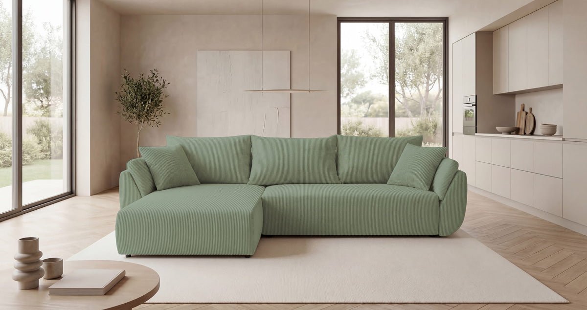 Canapé design Lenoa L avec fonction couchage et pliante en Côtelé