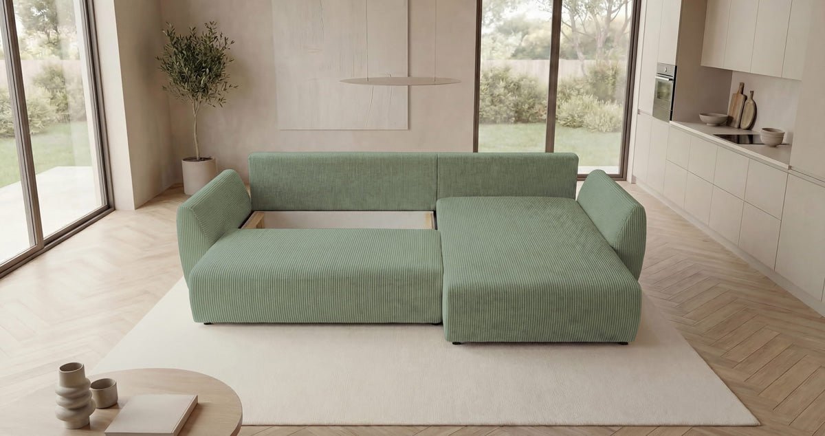 Canapé design Lenoa L avec fonction couchage et pliante en Côtelé