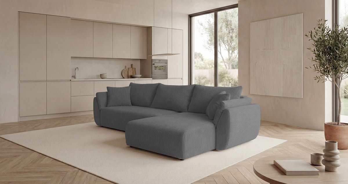 Canapé design Lenoa L avec fonction couchage et pliante en Côtelé