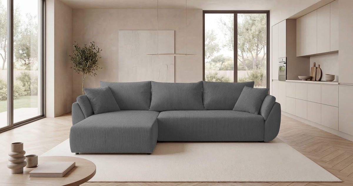 Canapé design Lenoa L avec fonction couchage et pliante en Côtelé