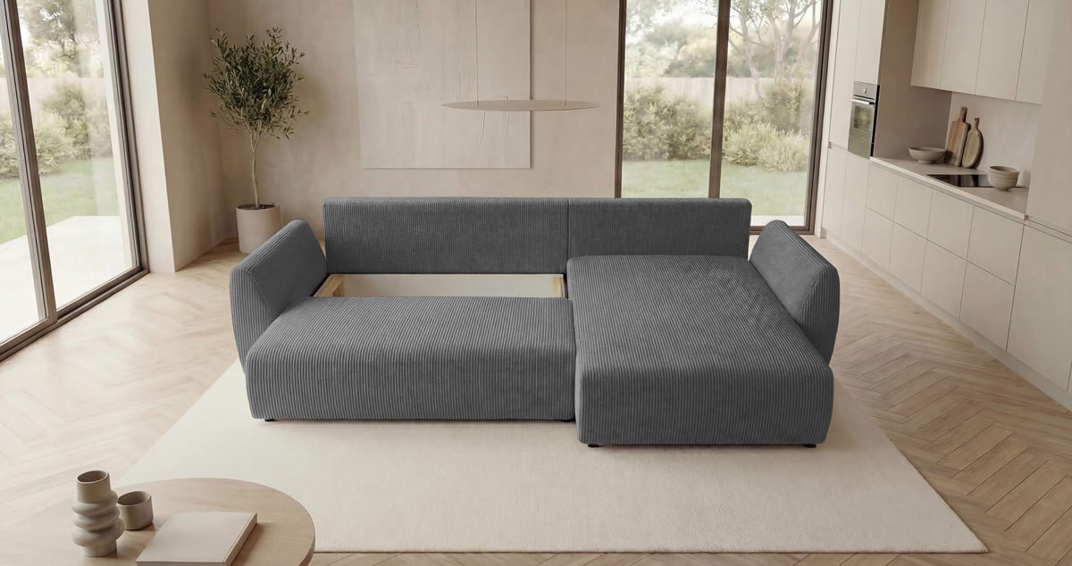 Canapé design Lenoa L avec fonction couchage et pliante en Côtelé