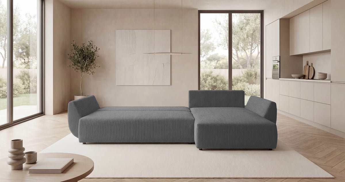 Canapé design Lenoa L avec fonction couchage et pliante en Côtelé
