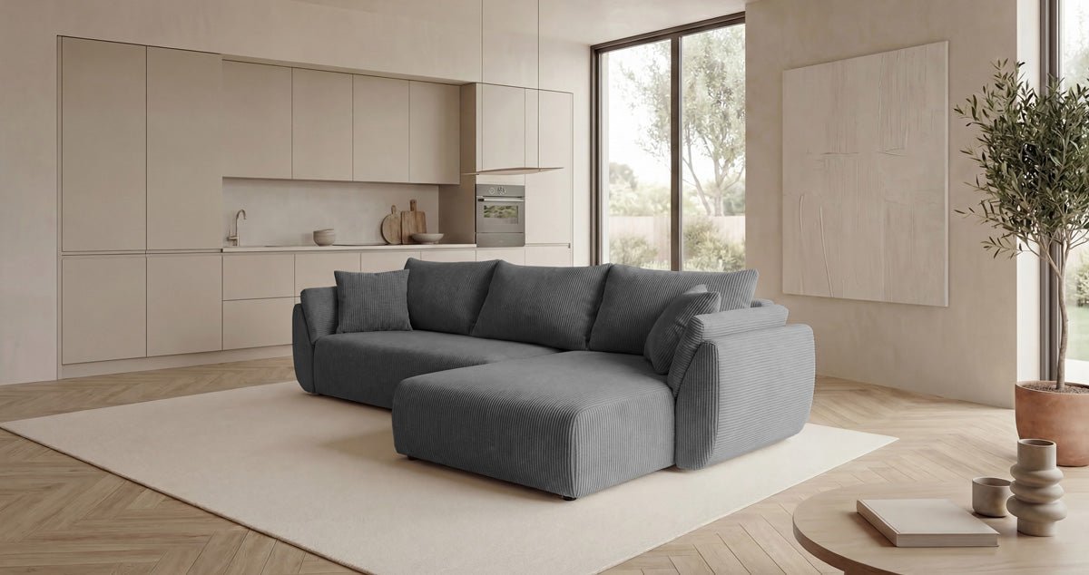 Canapé design Lenoa L avec fonction couchage et pliante en Côtelé