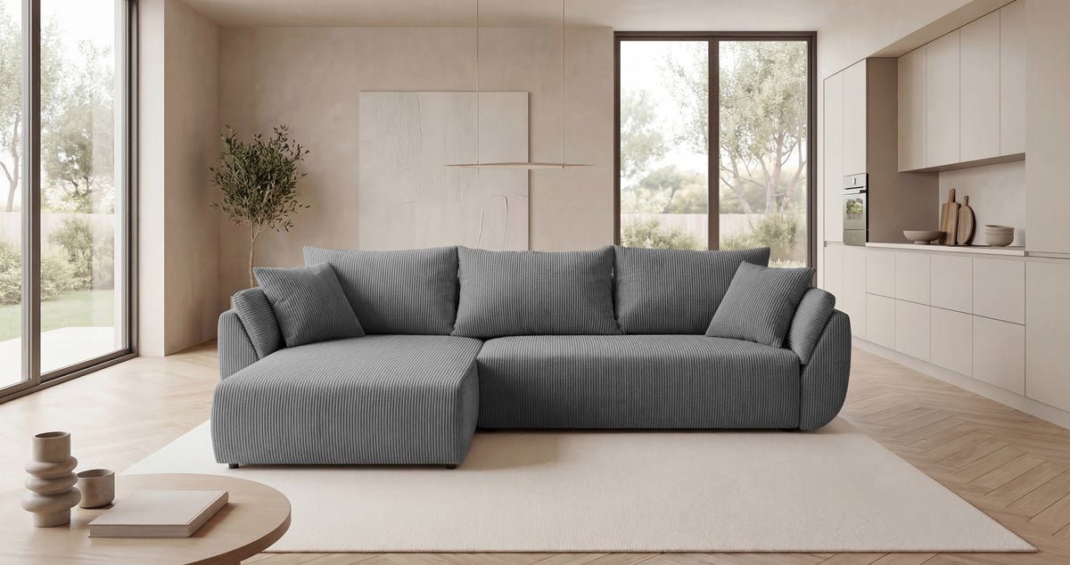 Canapé design Lenoa L avec fonction couchage et pliante en Côtelé