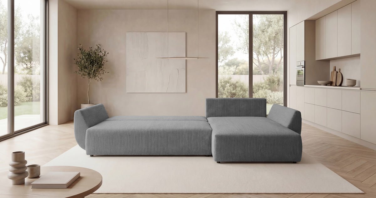 Canapé design Lenoa L avec fonction couchage et pliante en Côtelé