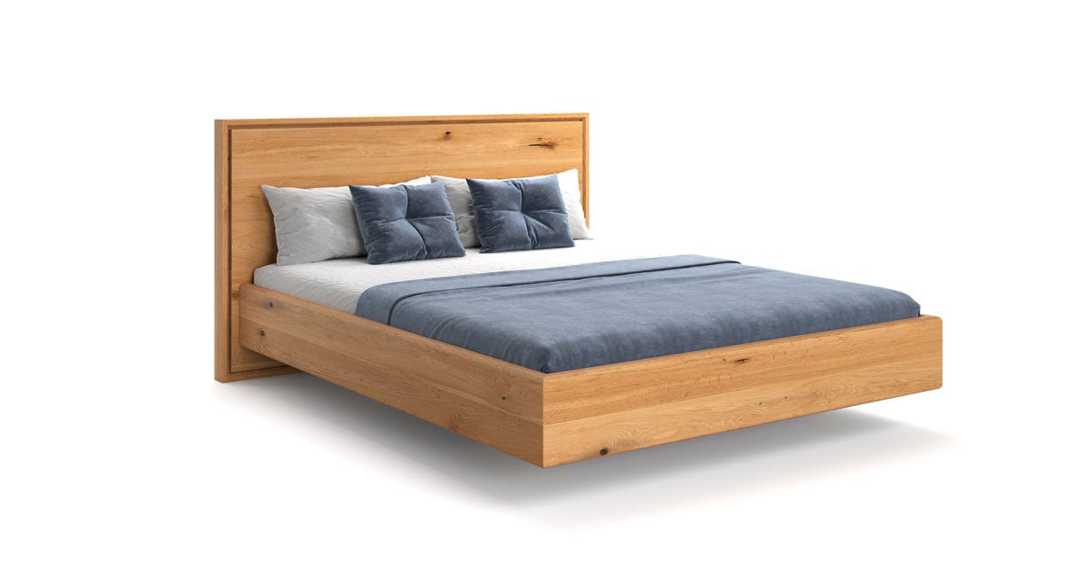 Designer wooden bed Celestia made of solid oak in a floating appearance