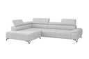 Designer Ecksofa Volo in Chenille Hellgrau, Ottomane links