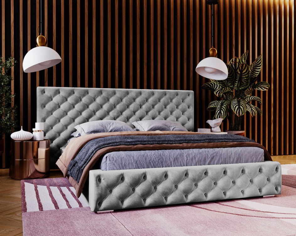 Lit design Stellar en Velours avec espace de rangement