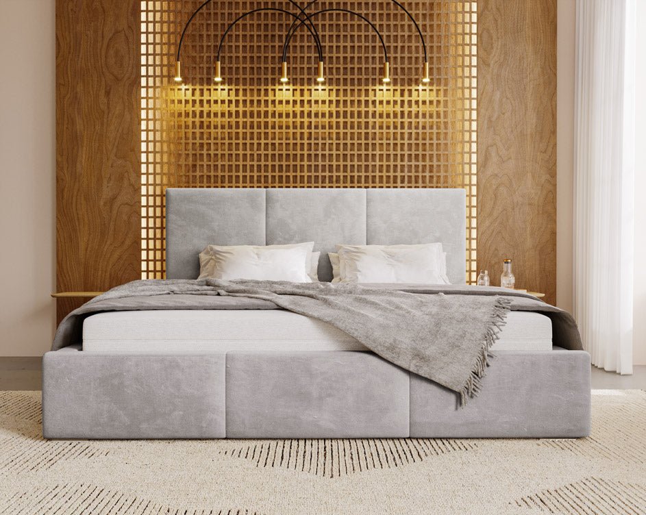 Designer gestoffeerd bed Majestic in fluweel met opbergruimte