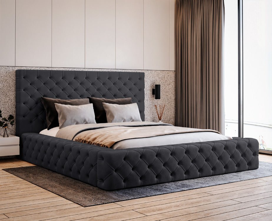 Designer gestoffeerd bed Lana Fluweel met opbergruimte