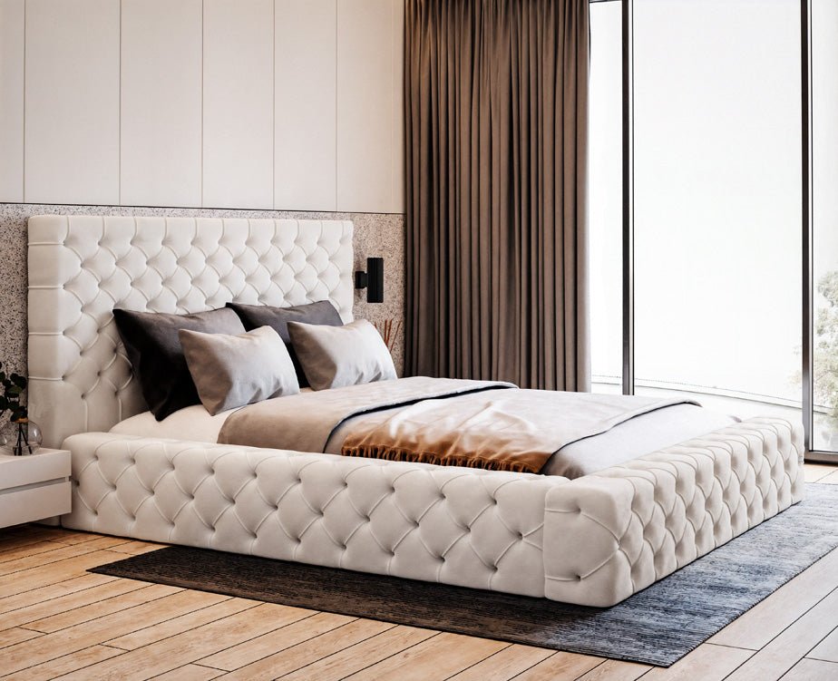 Designer gestoffeerd bed Lana Fluweel met opbergruimte