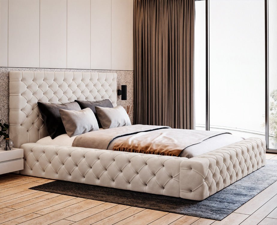 Designer gestoffeerd bed Lana Fluweel met opbergruimte
