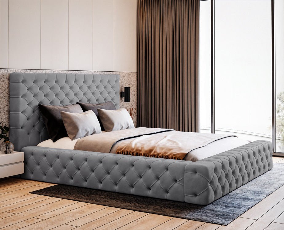Designer gestoffeerd bed Lana Fluweel met opbergruimte