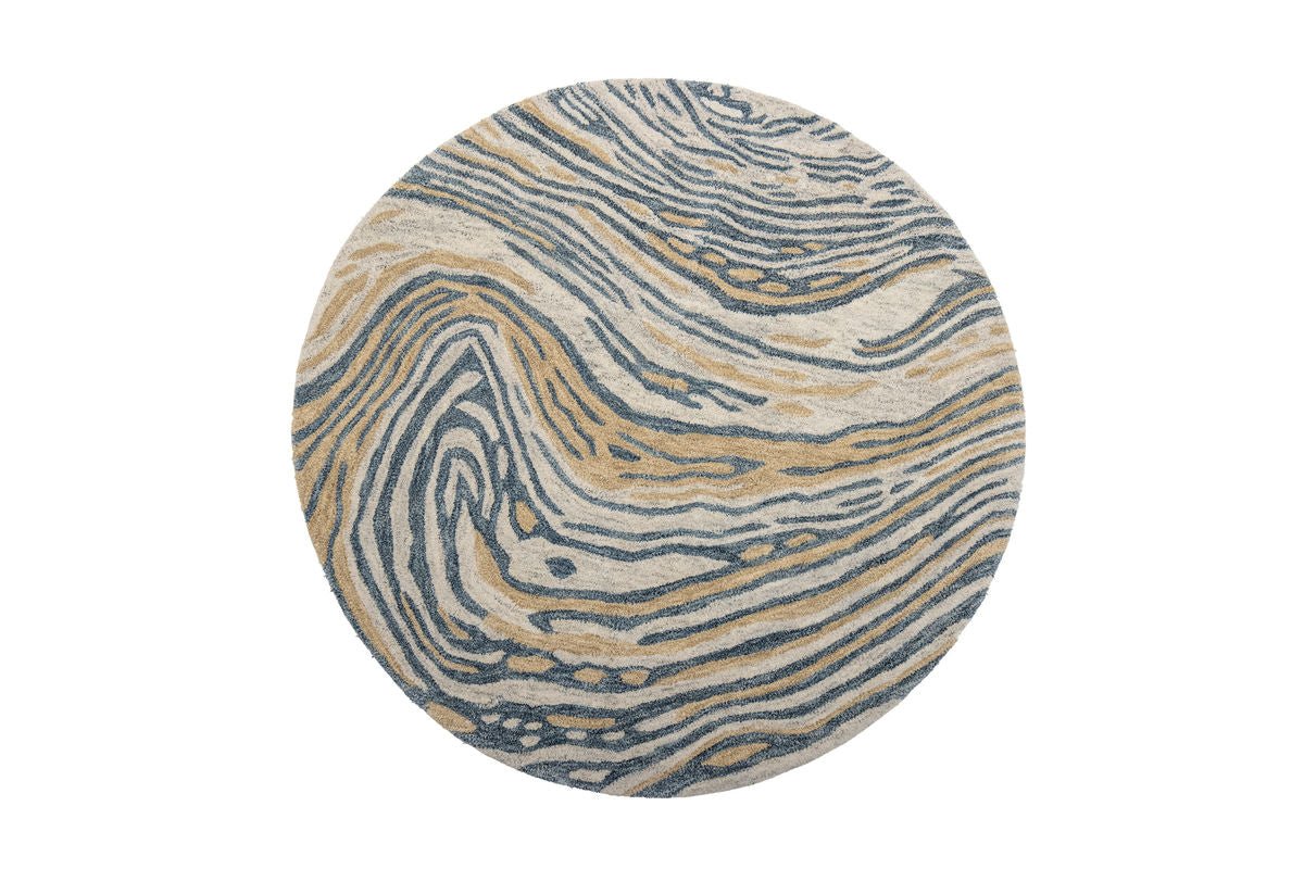 Tapis Niro – Forme ronde avec motif organique en marron et bleu