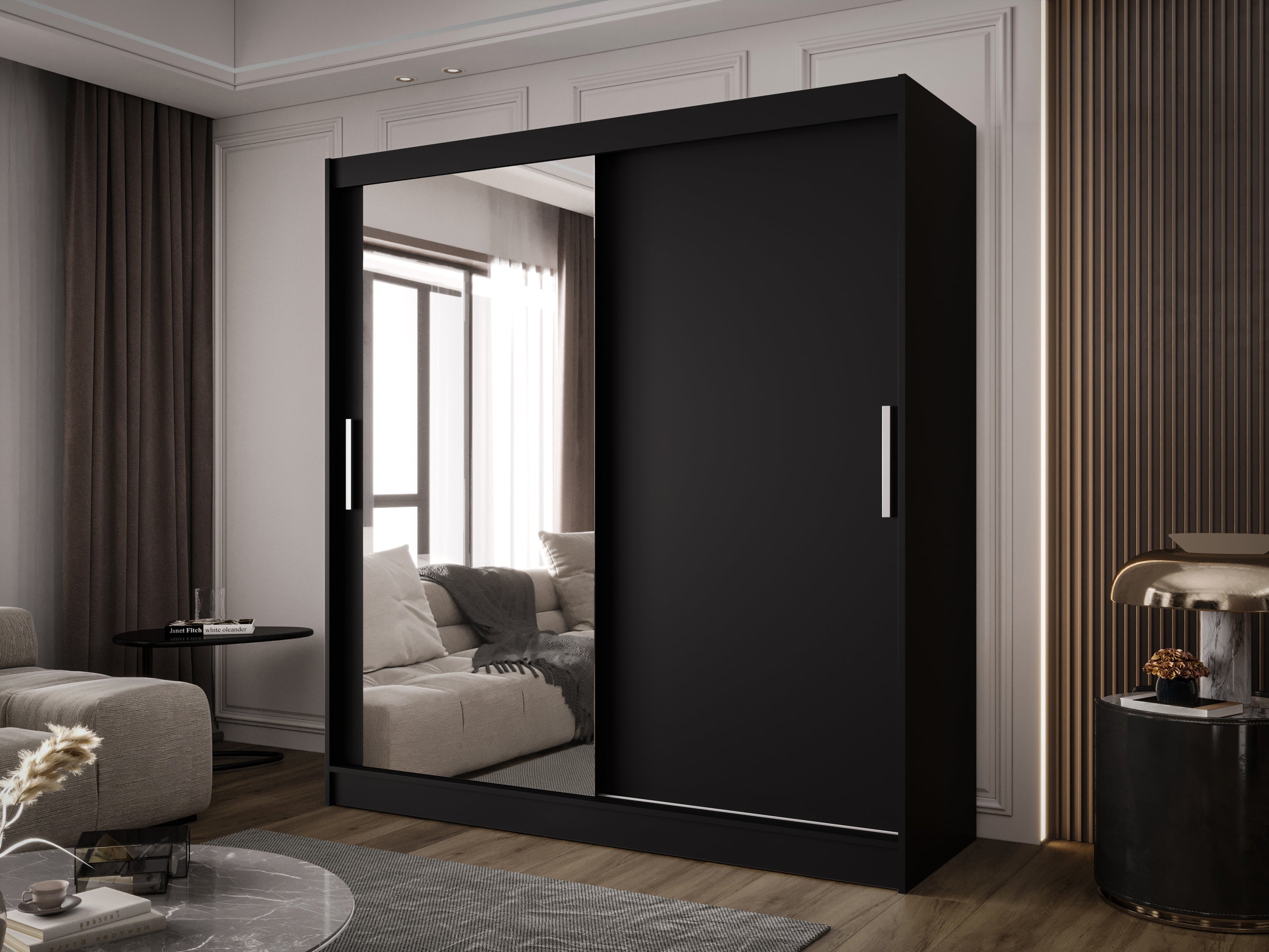 Ontwerper Kledingkast Aveno – Wit of Zwart met minimalistische schuifdeuren