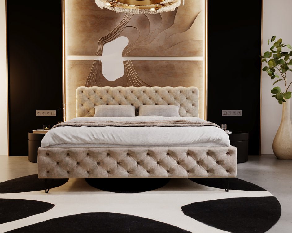 Lit design Sienna en Velours sans espace de rangement