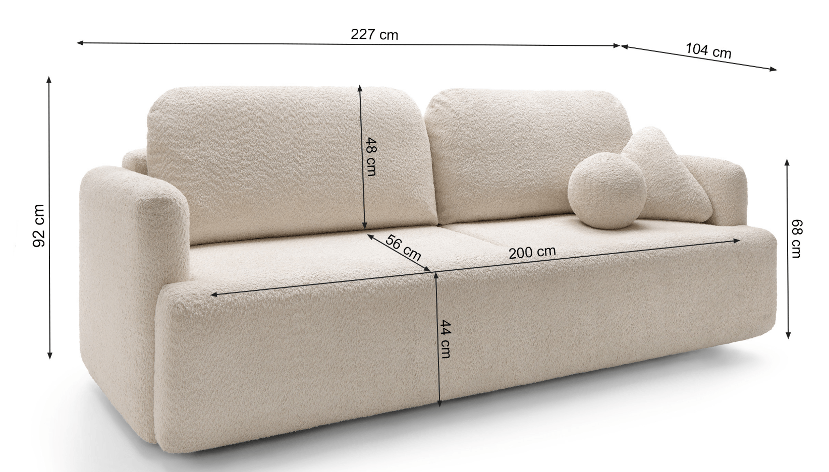 Canapé designer Celiné Bouclé avec fonction couchage et espace de rangement