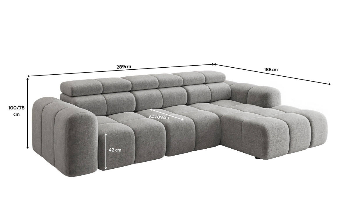 Designersofa Mia L met elektrische zitverlenging in Chenille
