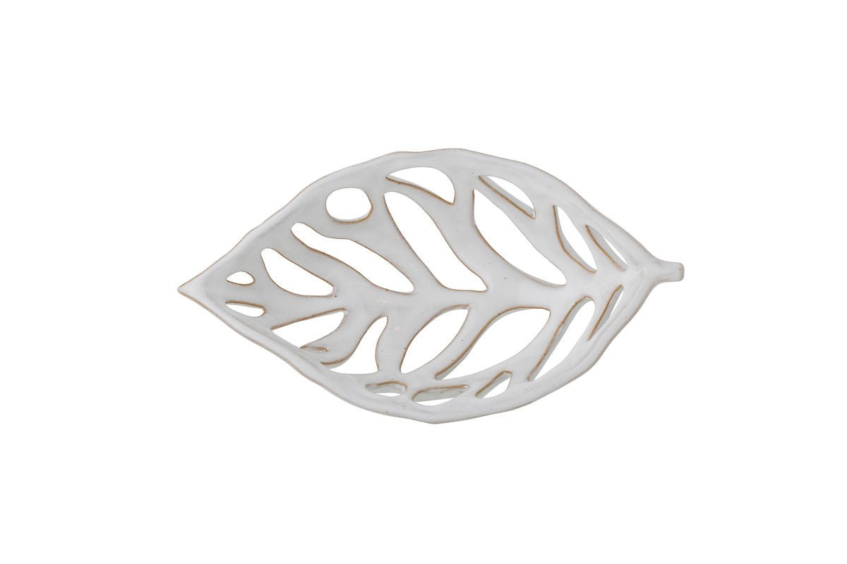 Schaal Liora - steengoed in wit met bladmotief