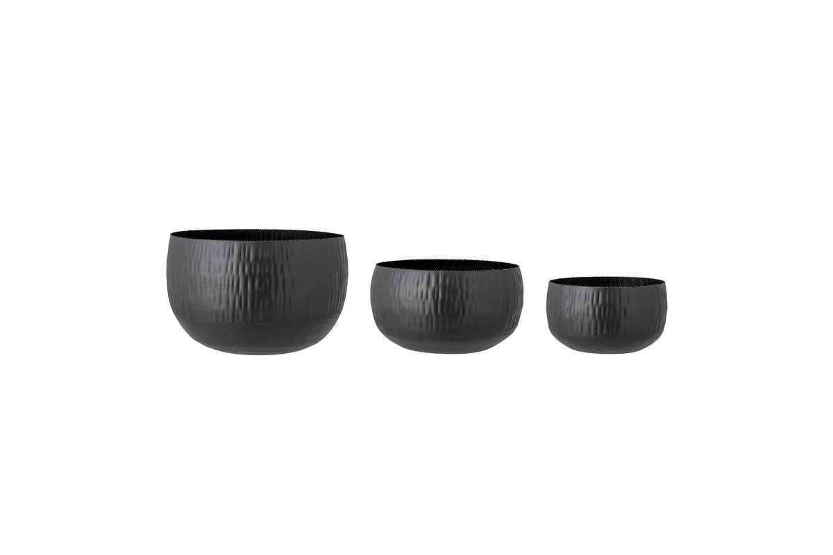 Ensemble de pots à fleurs Onyx – Design métallique brillant en Noir (lot de 3)