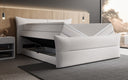 Boxspringbett Elea Leinen-Optik in Weiß (Beverly 21) – Stauraum geöffnet