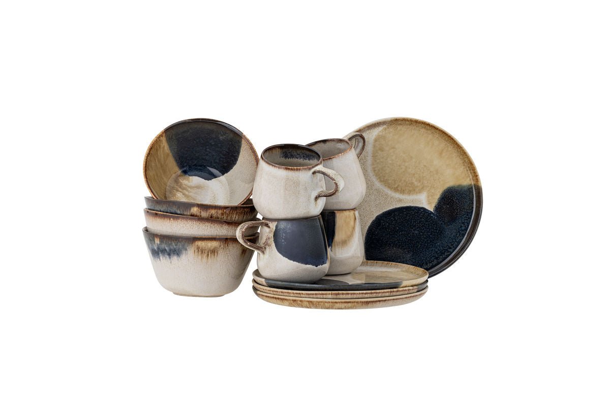 Frühstücksset Navo – Steingut mit reaktiver Glasur in Blau (12-teilig)