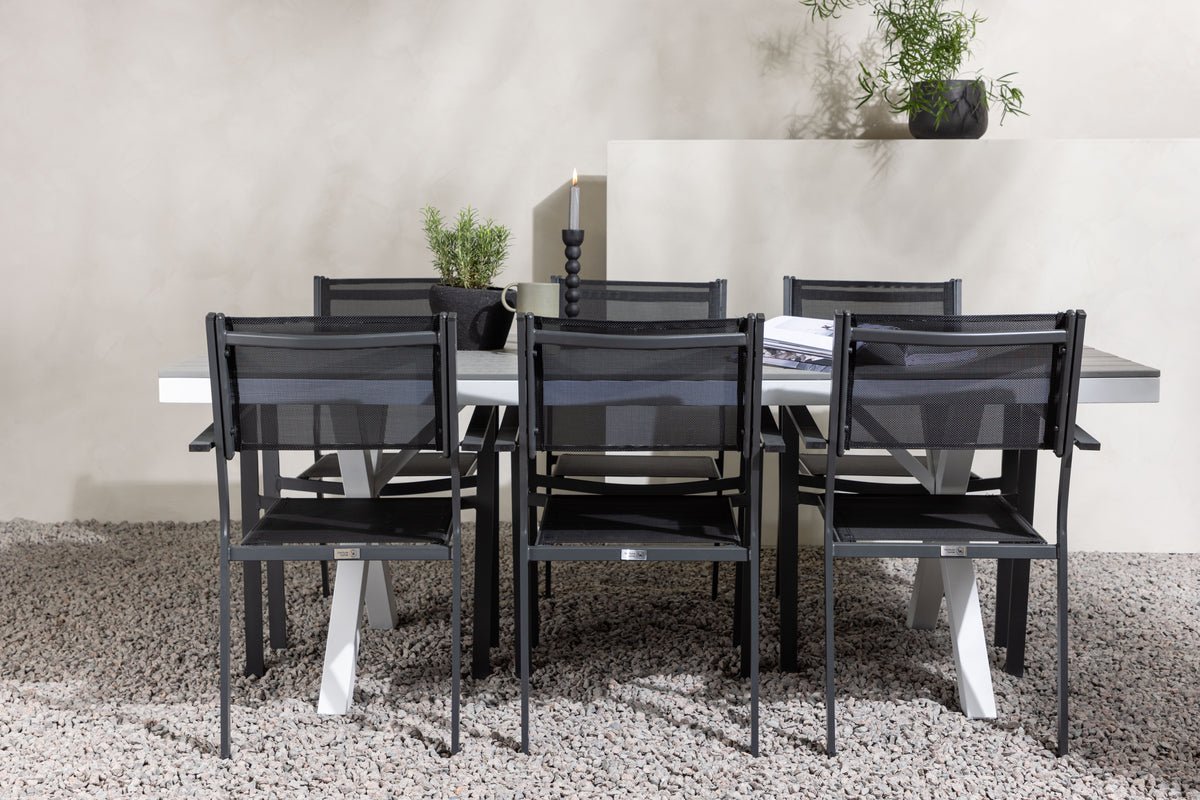 Ensemble repas de jardin Amaro – ensemble de mobilier de jardin 7 pièces en Noir et Blanc