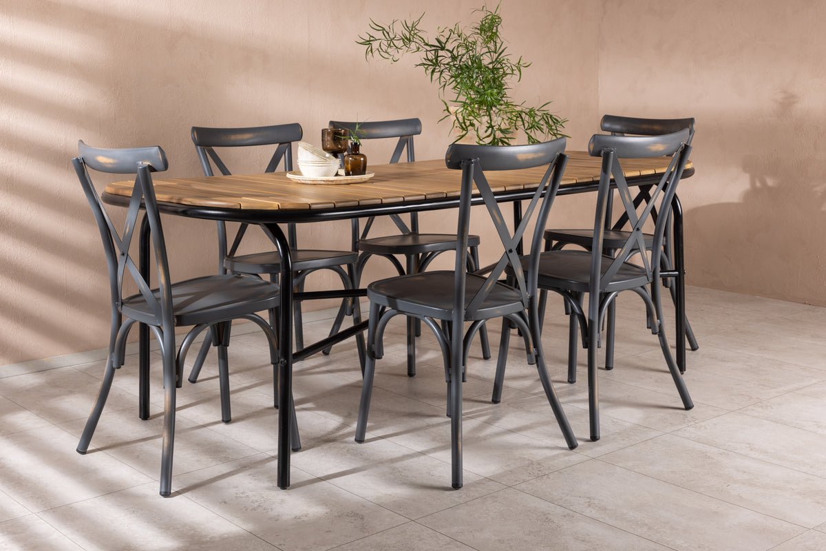 Ensemble de repas de jardin Jamie – ensemble de mobilier de jardin 7 pièces avec chaises noires