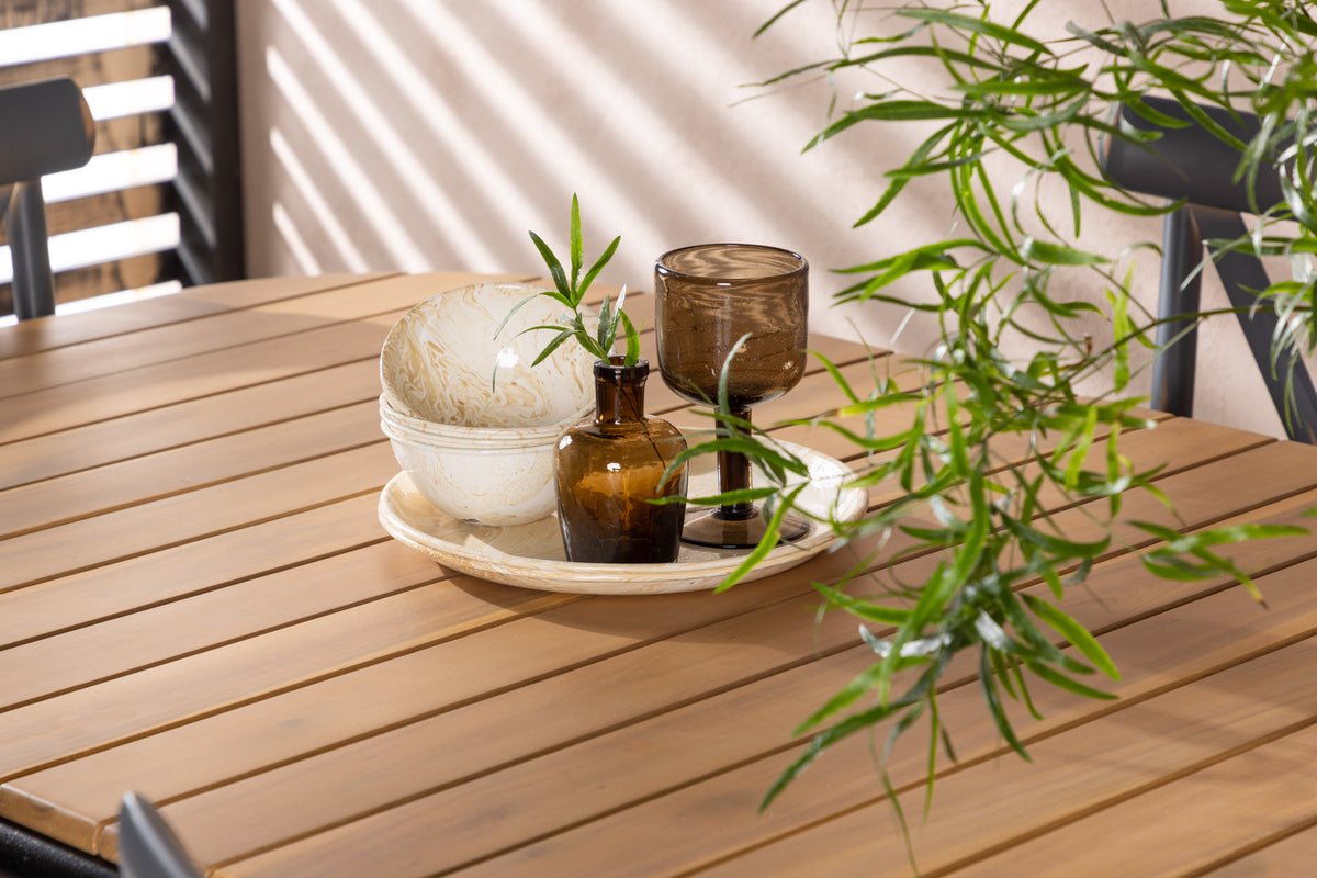 Tuin eethoek Jamie – 7-delige tuinmeubelset met zwarte stoelen