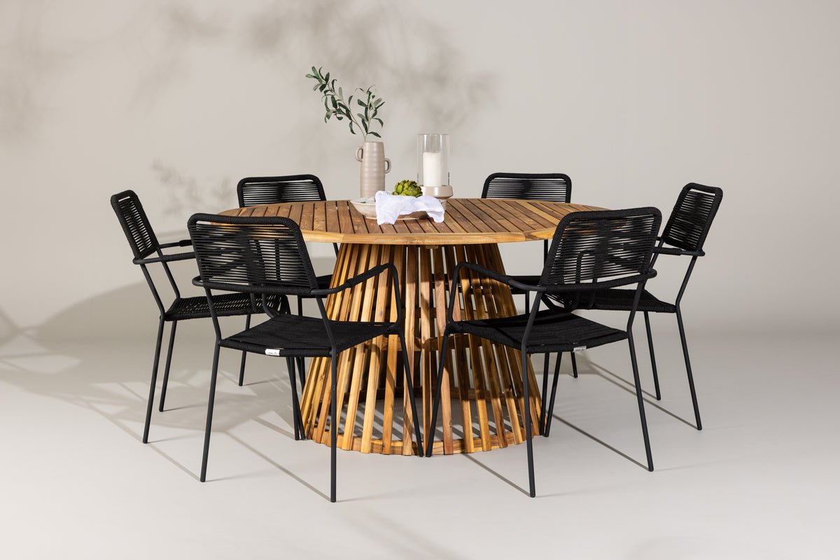 Ensemble de repas de jardin Asante – ensemble de mobilier de jardin 7 pièces avec table en acacia