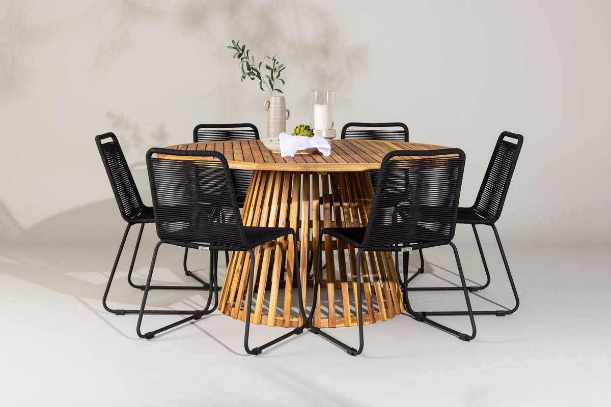Ensemble de repas de jardin Noris – ensemble de mobilier de jardin 7 pièces avec table en acacia