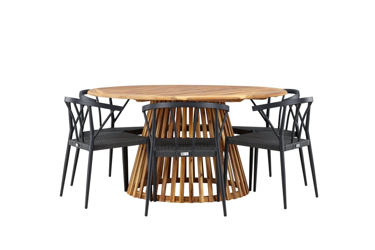 Ensemble de repas de jardin Fortuna – ensemble de mobilier de jardin 7 pièces avec chaises noires