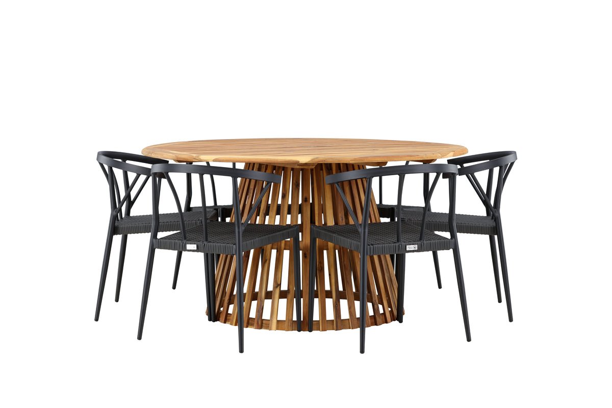Ensemble de repas de jardin Fortuna – ensemble de mobilier de jardin 7 pièces avec chaises noires