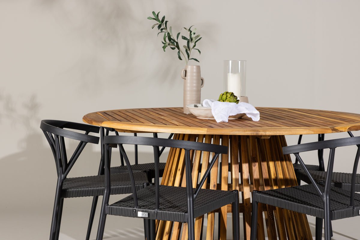 Ensemble de repas de jardin Fortuna – ensemble de mobilier de jardin 7 pièces avec chaises noires