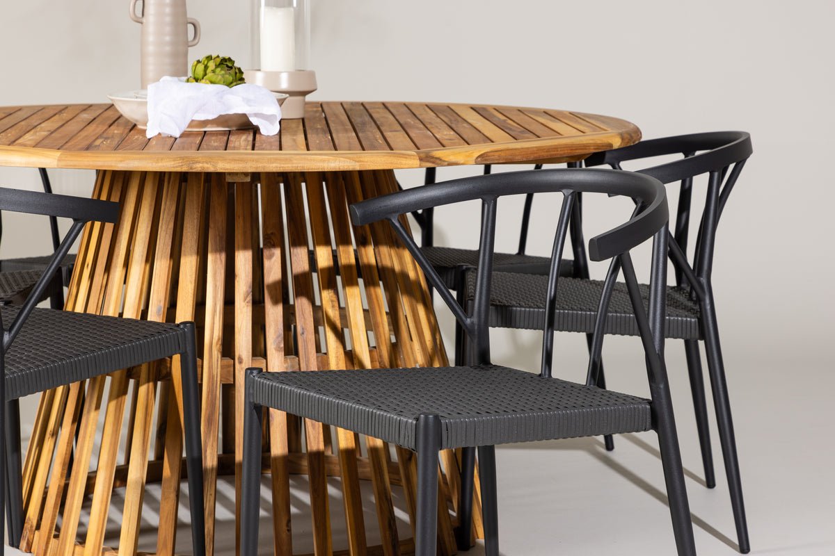 Ensemble de repas de jardin Fortuna – ensemble de mobilier de jardin 7 pièces avec chaises noires
