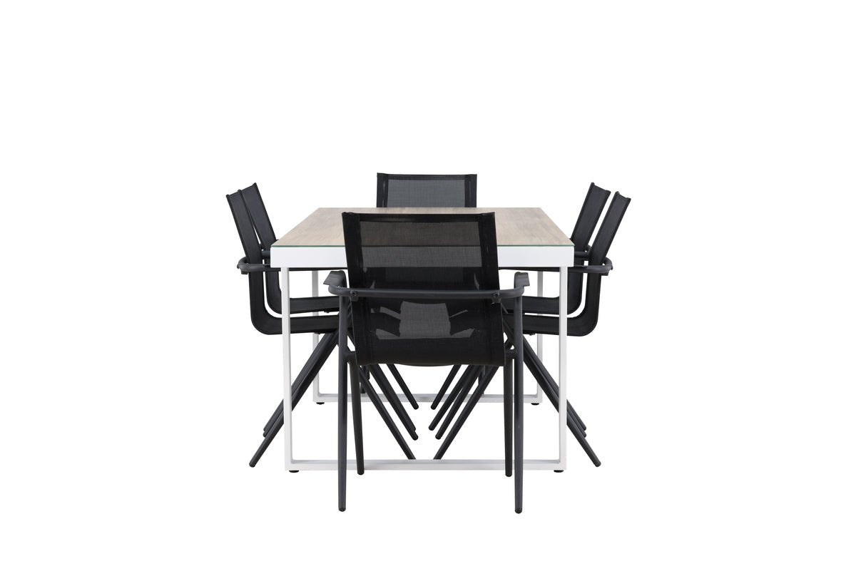 Garten Essgruppe Annika – 7-teiliges Gartenmöbel-Set in Schwarz/Weiß