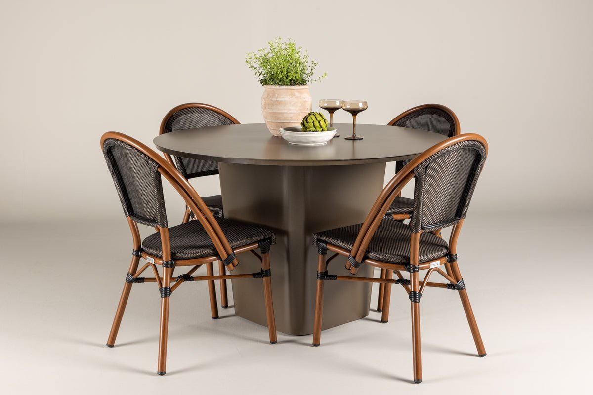 Tuin Eetgroep Mina – 5-delige tuinmeubelset met bruine aluminium tafel