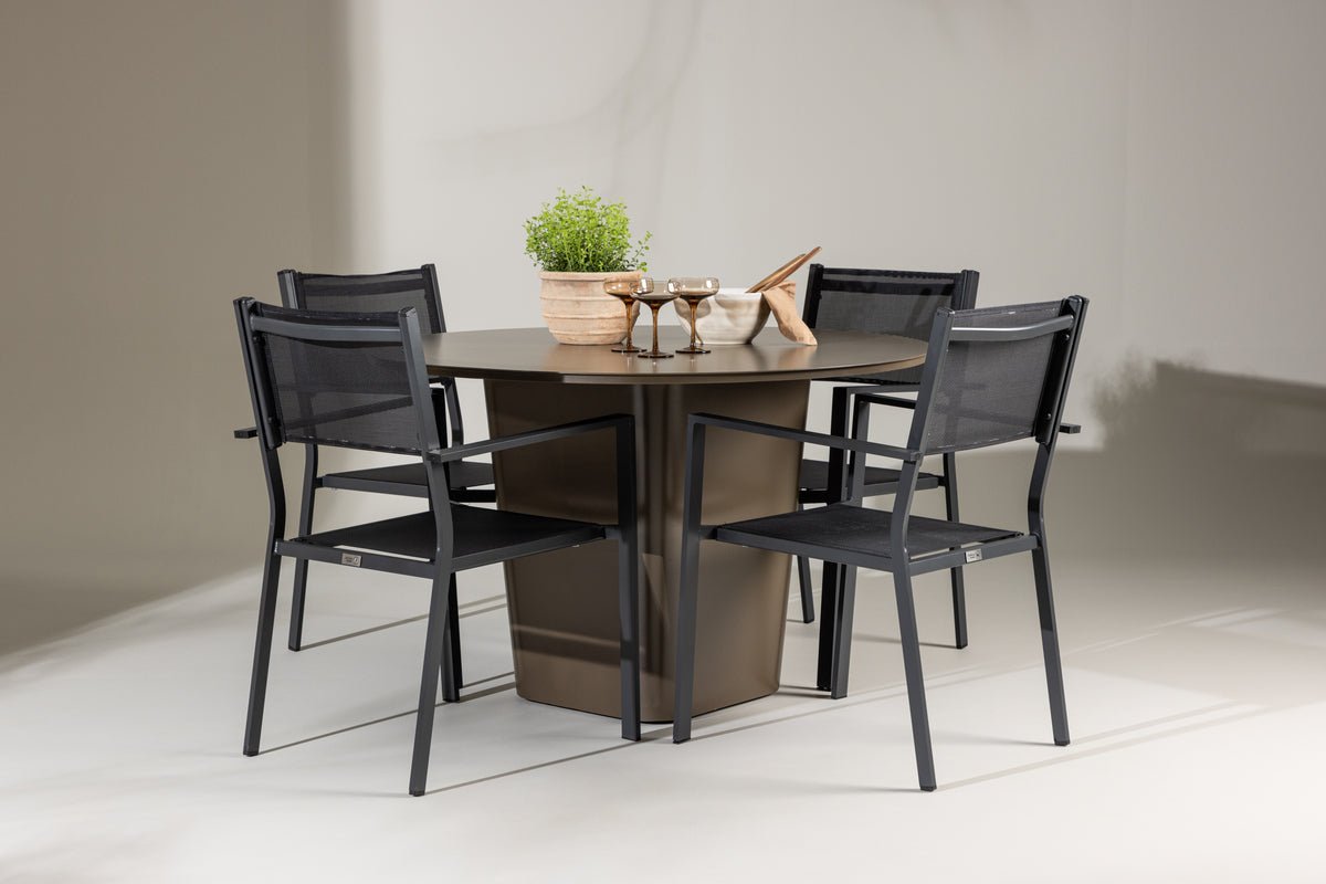 Tuin Eetgroep Nordic – 5-delige tuinmeubelset met bruine aluminium tafel