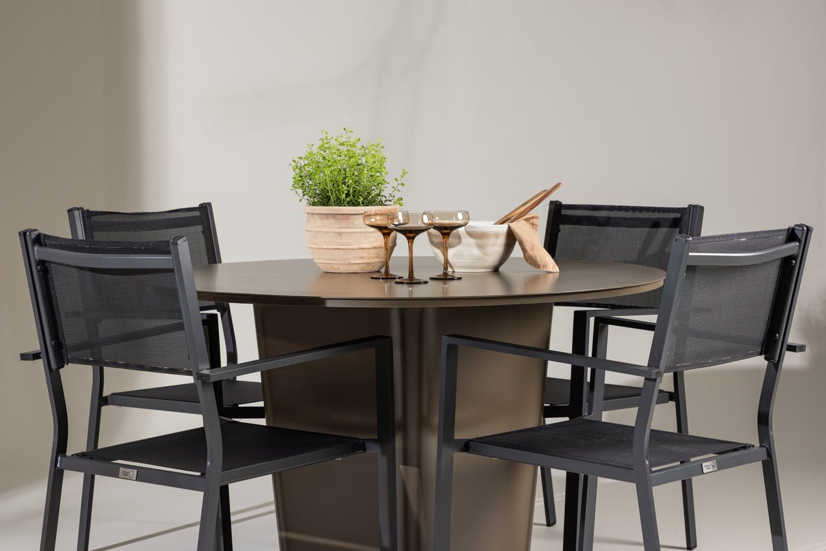 Ensemble de repas de jardin Nordic – Ensemble de mobilier de jardin 5 pièces avec table en aluminium marron